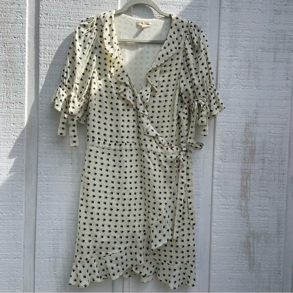 For Love and Lemons Sweetheart Wrap Mini Medium Puff Sleeve Cream Black Hearts - Picture 4 of 6